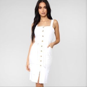 Super Cute White Denim Midi Tie Waist Dress.